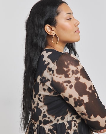 Blurred Print Mesh Skater Dress