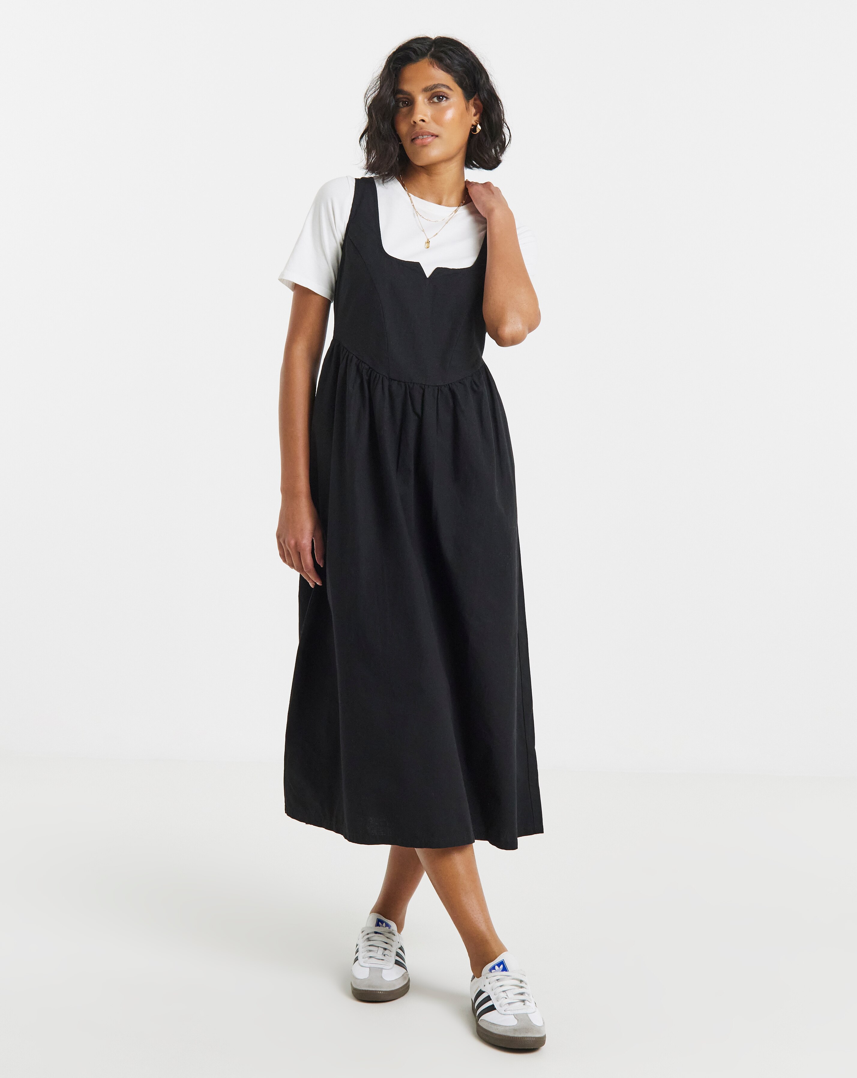 Black Seamed Detail Utility Midi Dress