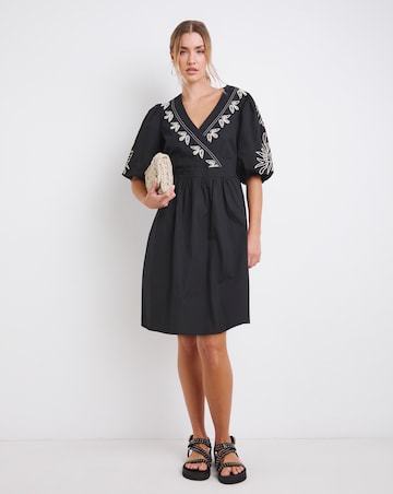 Simply Be Black Embroidered Cotton Poplin Wrap Dress