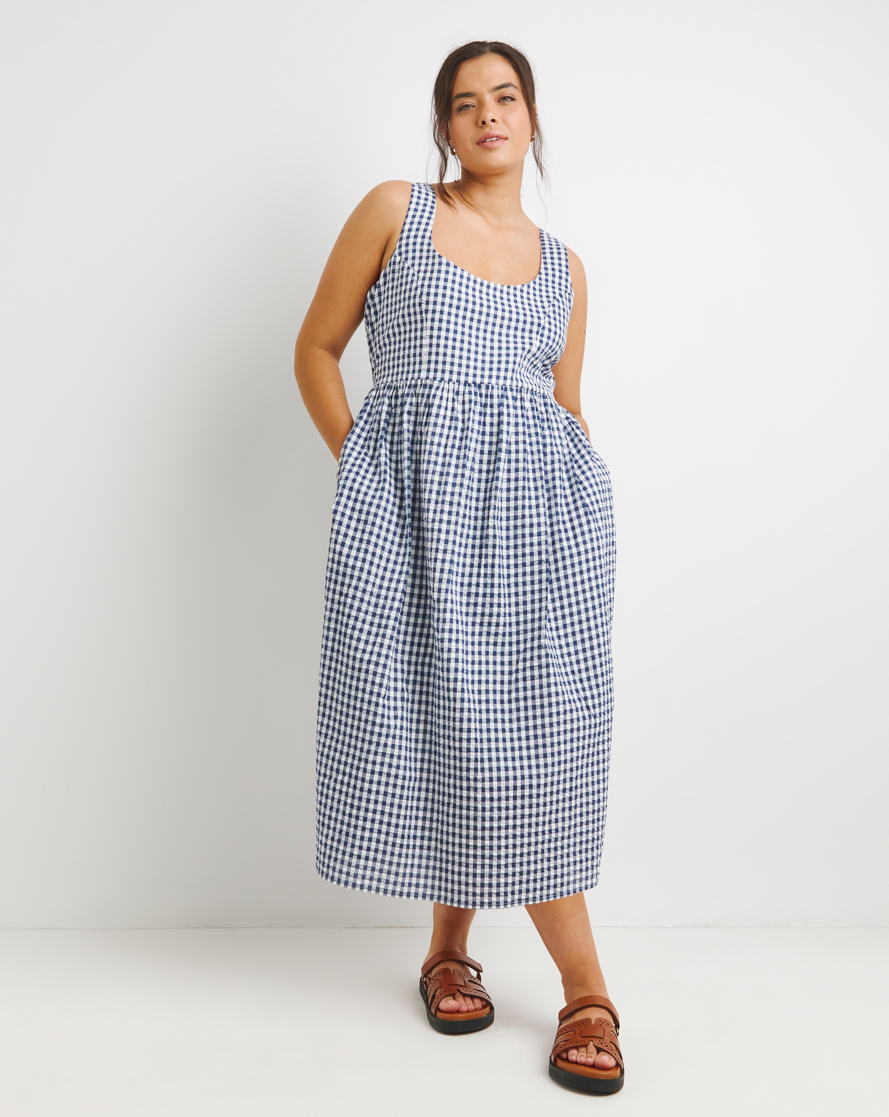 Simply Be Navy/White Gingham Apron Dress