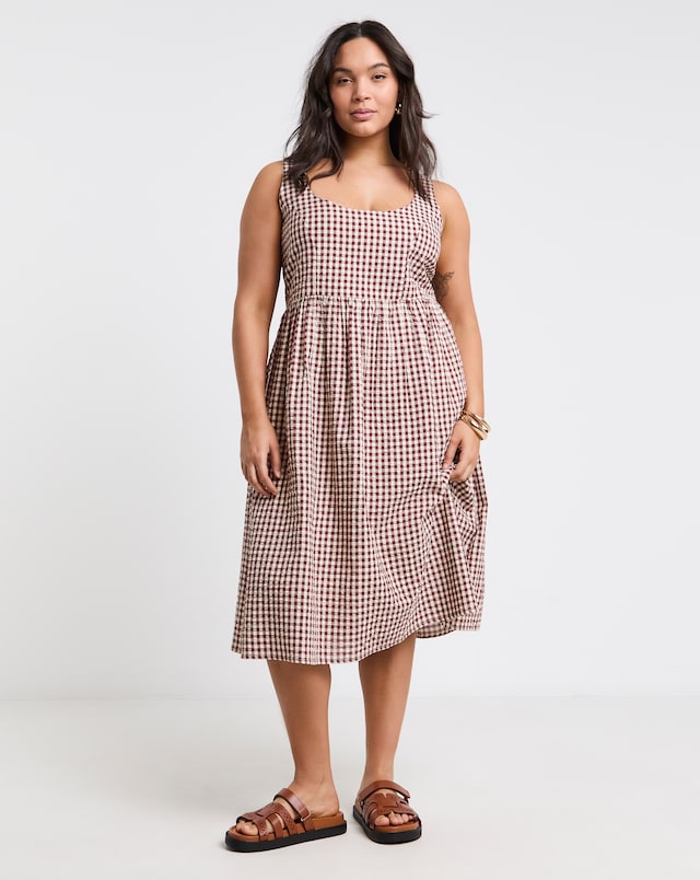Simply Be Chocolate/Ecru Gingham Apron Dress