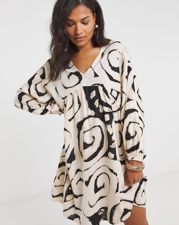 Simply Be Mono Print Linen Blend Smock Dress
