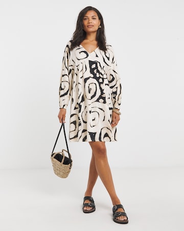 Simply Be Mono Print Linen Blend Smock Dress