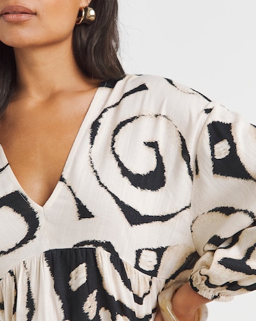 Simply Be Mono Print Linen Blend Smock Dress