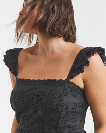 Simply Be Black Broderie Detail Midi Apron Dress