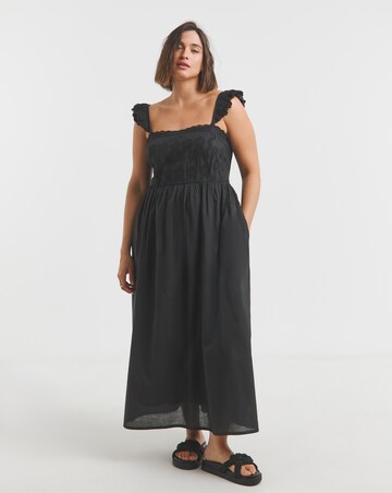 Simply Be Black Broderie Detail Midi Apron Dress