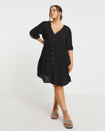 Simply Be Black Crinkle Tiered Smock Dress With Ladder Trim
