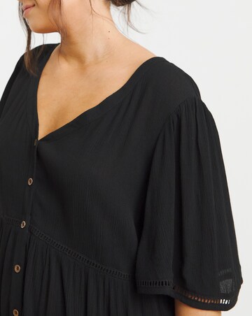 Simply Be Black Crinkle Tiered Smock Dress With Ladder Trim