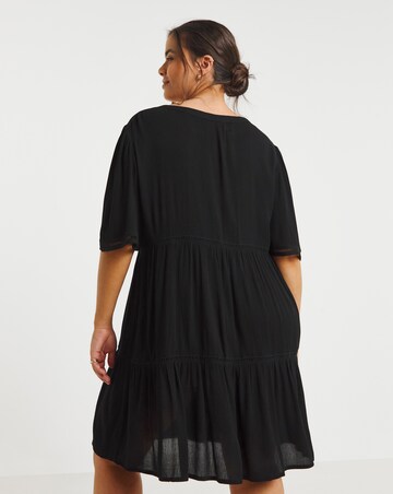 Simply Be Black Crinkle Tiered Smock Dress With Ladder Trim