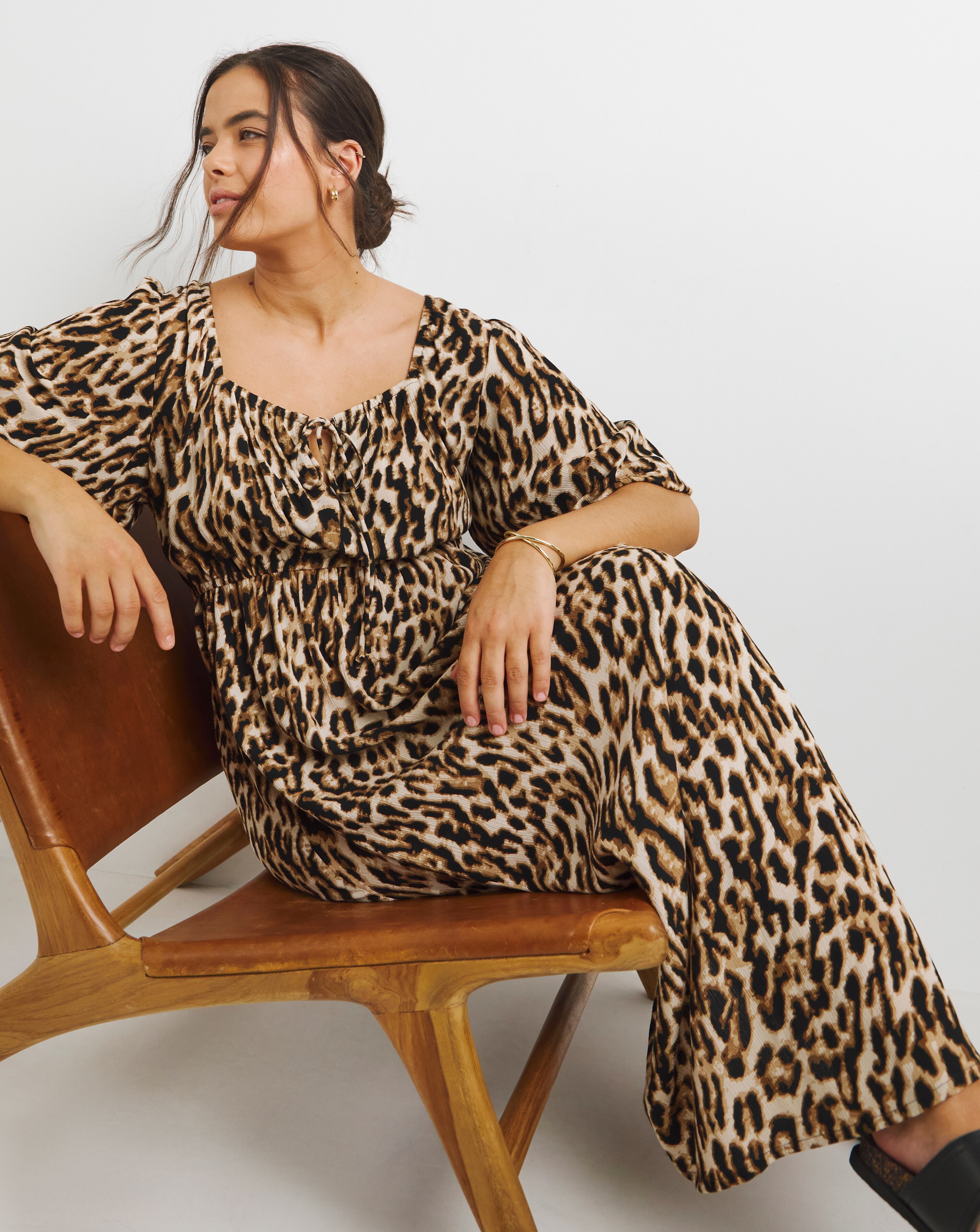 Simply Be Leopard Crinkle Goddess Midi Dress
