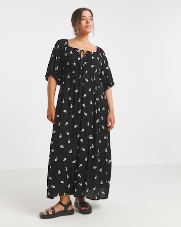 Simply Be Black Print Crinkle Goddess Midi Dress