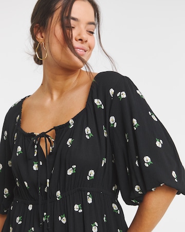 Simply Be Black Print Crinkle Goddess Midi Dress