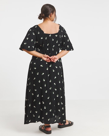 Simply Be Black Print Crinkle Goddess Midi Dress