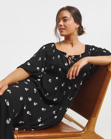Simply Be Black Print Crinkle Goddess Midi Dress