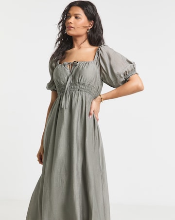 Simply Be Sage Shirred Milkmaid Midi Dress