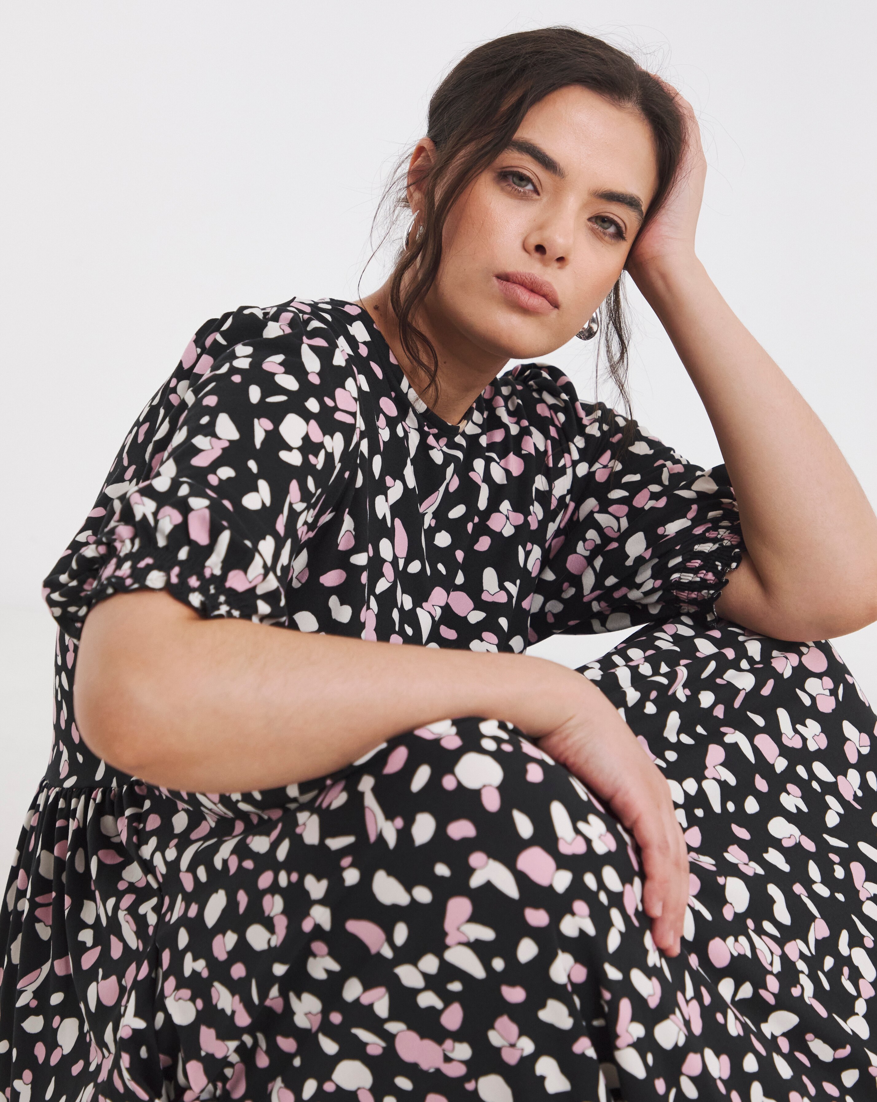 Simply Be Black Print Supersoft Tiered Midi Dress