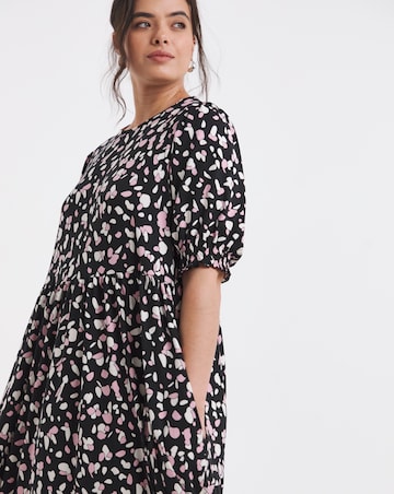Simply Be Black Print Supersoft Tiered Midi Dress