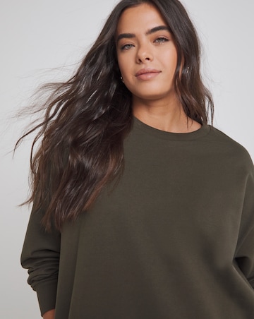Olive Green Relaxed Fit Midi Sweat Dress With Pockets