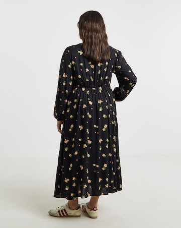 Simply Be Black Ditsy Floral Print Spun Viscose Button Through Midi Dress