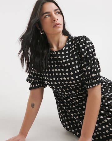 Simply Be Mono Spot Print Spun Viscose Midi Dress With Pockets