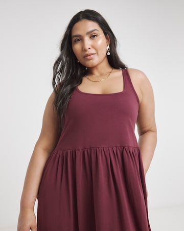 Simply Be Burgundy Jersey Apron Dress With Pockets