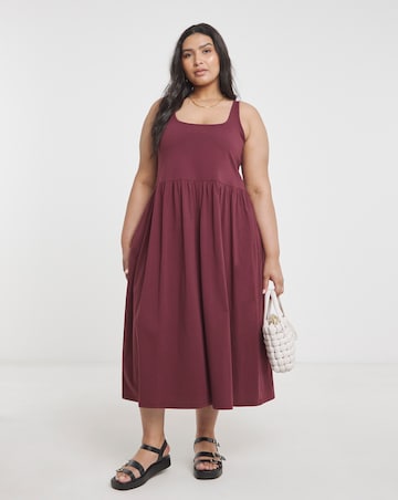 Simply Be Burgundy Jersey Apron Dress With Pockets