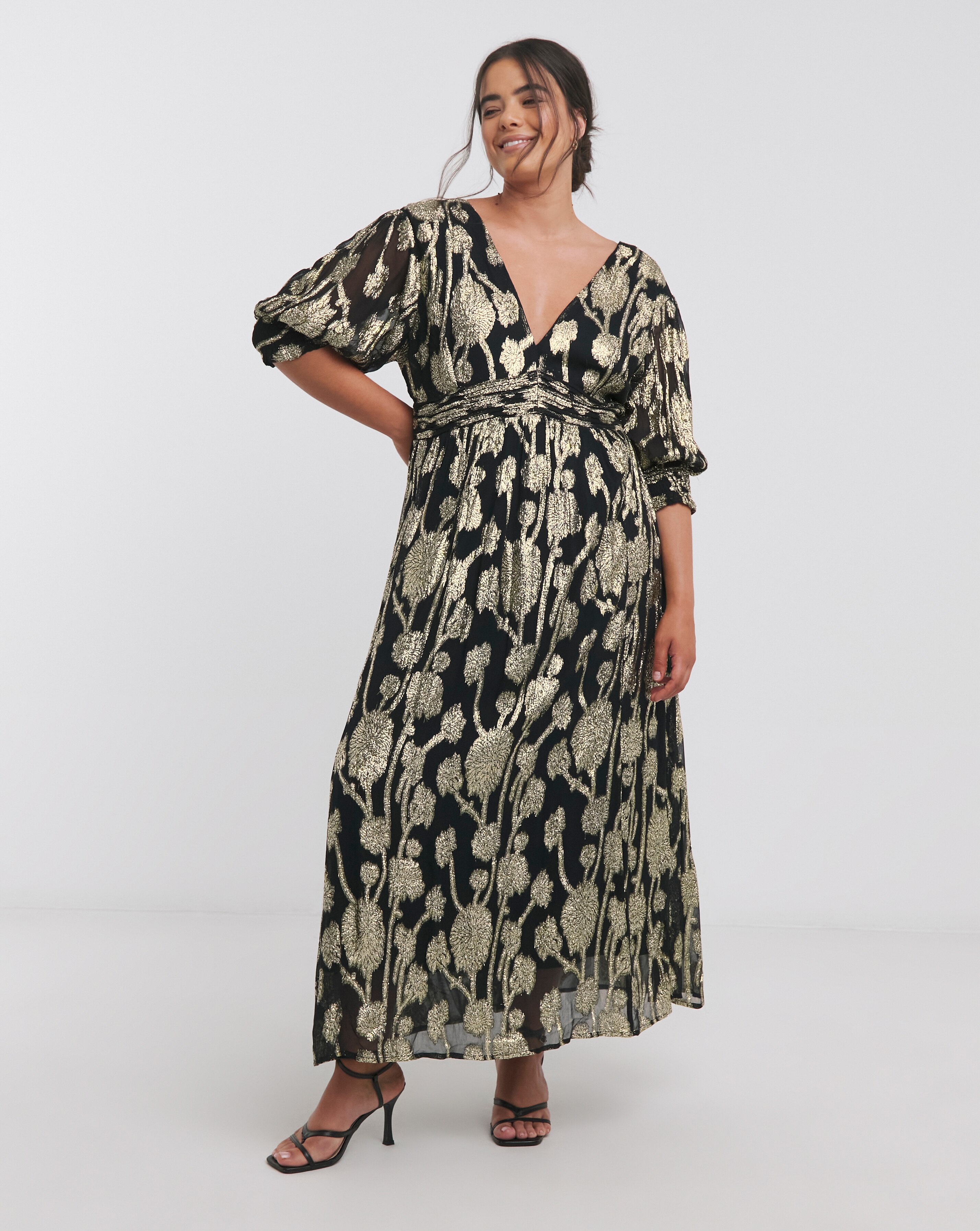 Simply Be Black and Gold Jacquard Maxi Dress