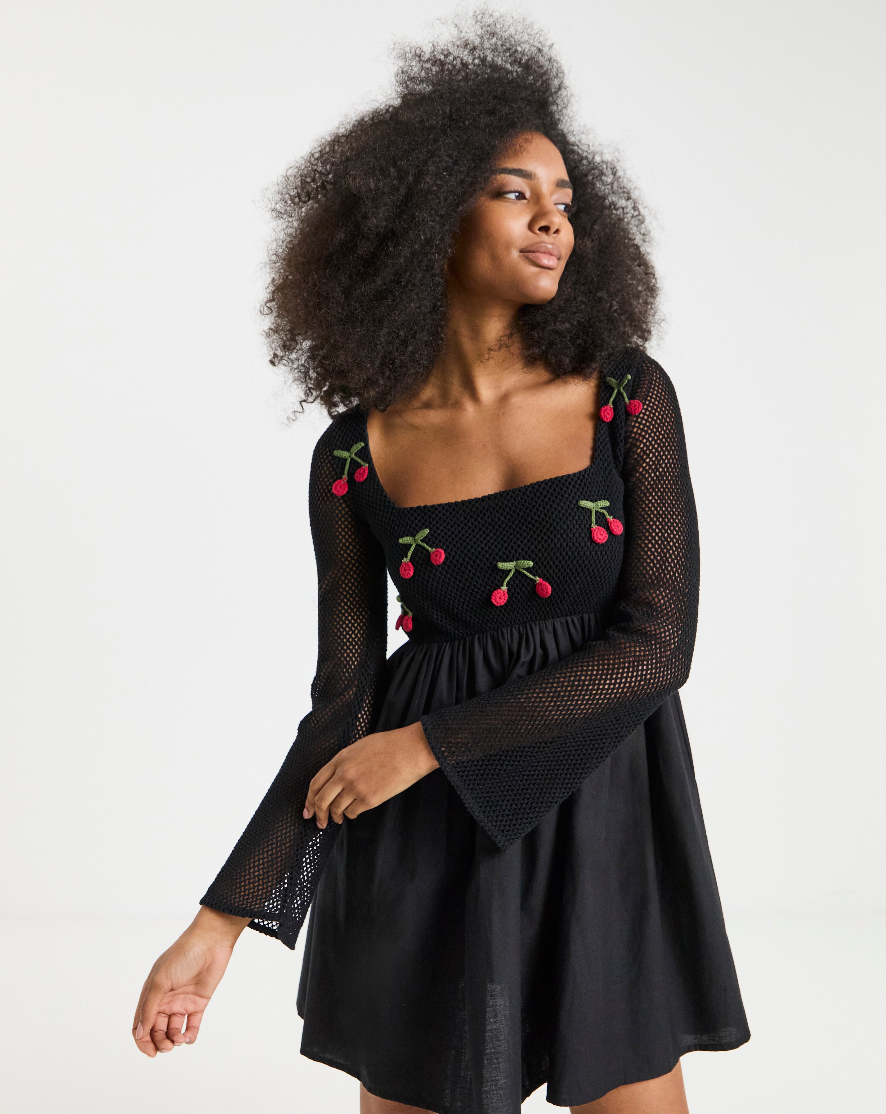 Cherry Crochet Detail Skater Dress