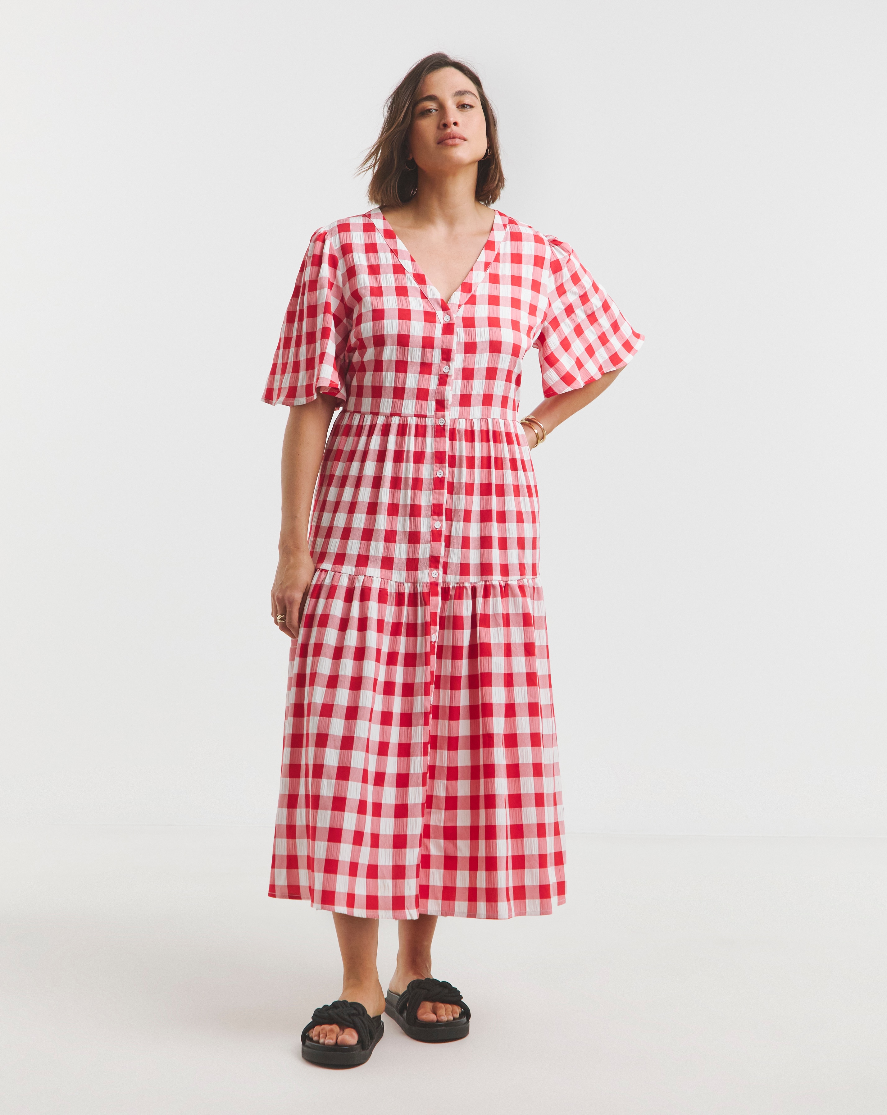 Red/White Gingham Midi Dress