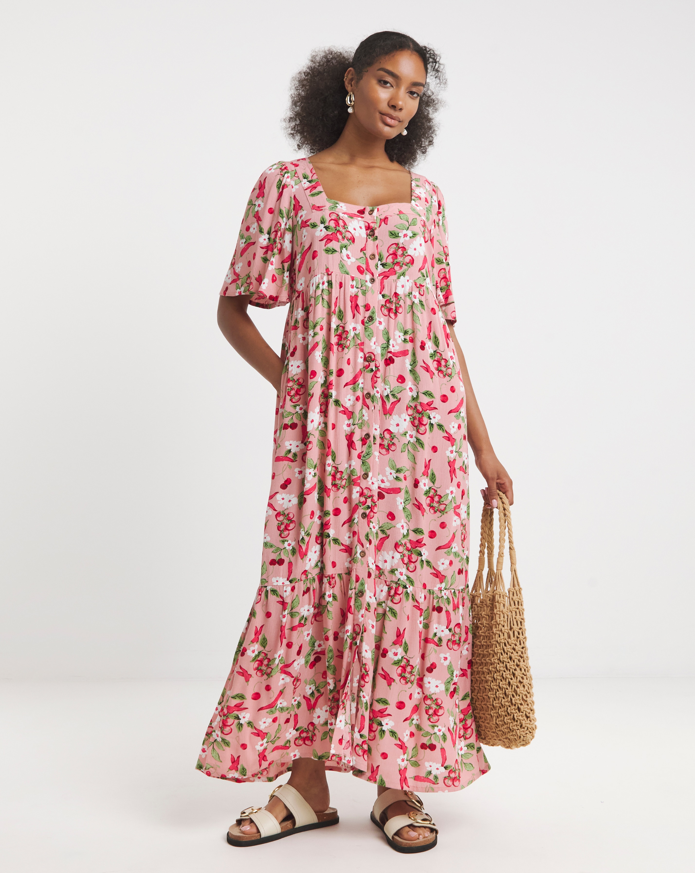 Simply Be Pink Print Crinkle Maxi Dress