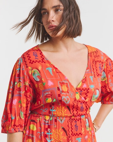 Simply Be Orange Print Crinkle Wrap Midi Dress