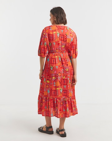 Simply Be Orange Print Crinkle Wrap Midi Dress
