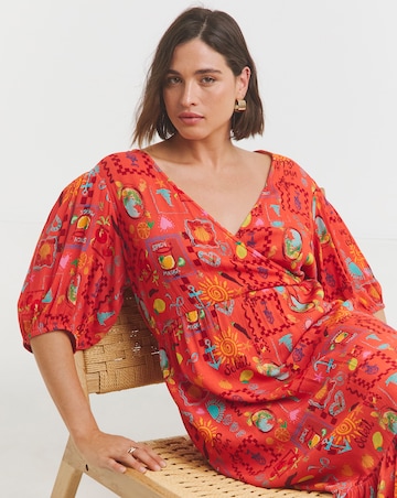 Simply Be Orange Print Crinkle Wrap Midi Dress