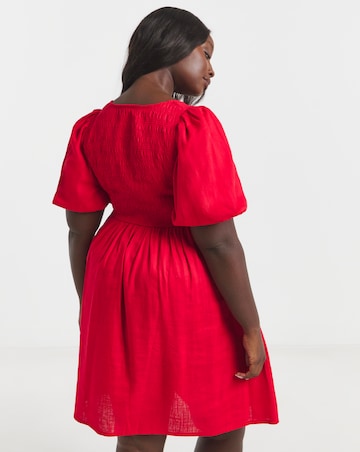 Simply Be Red Shirred Linen Blend Skater Dress