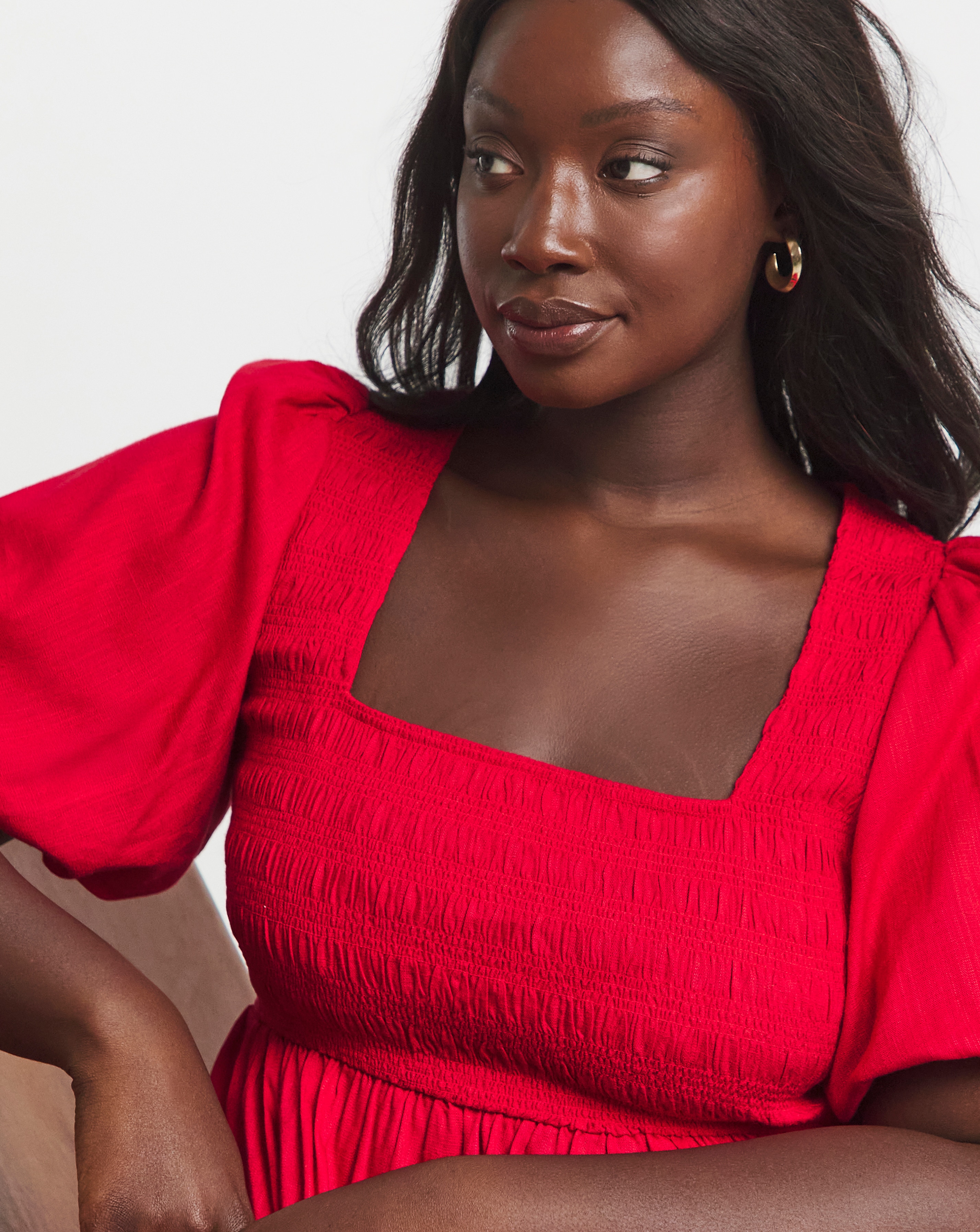 Simply Be Red Shirred Linen Blend Skater Dress | JD Williams