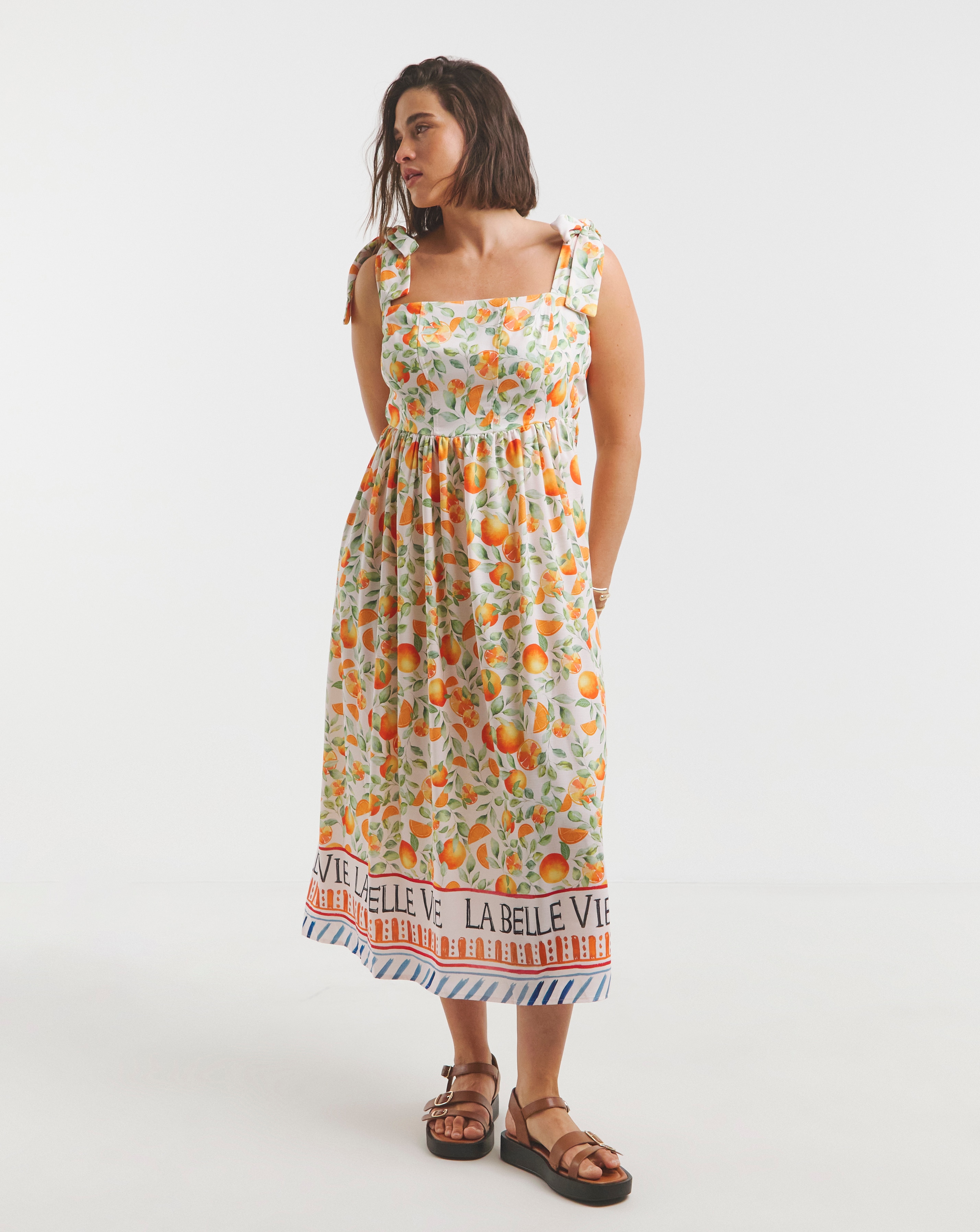 Simply Be Fruit Print Tie Strap Midi Dress