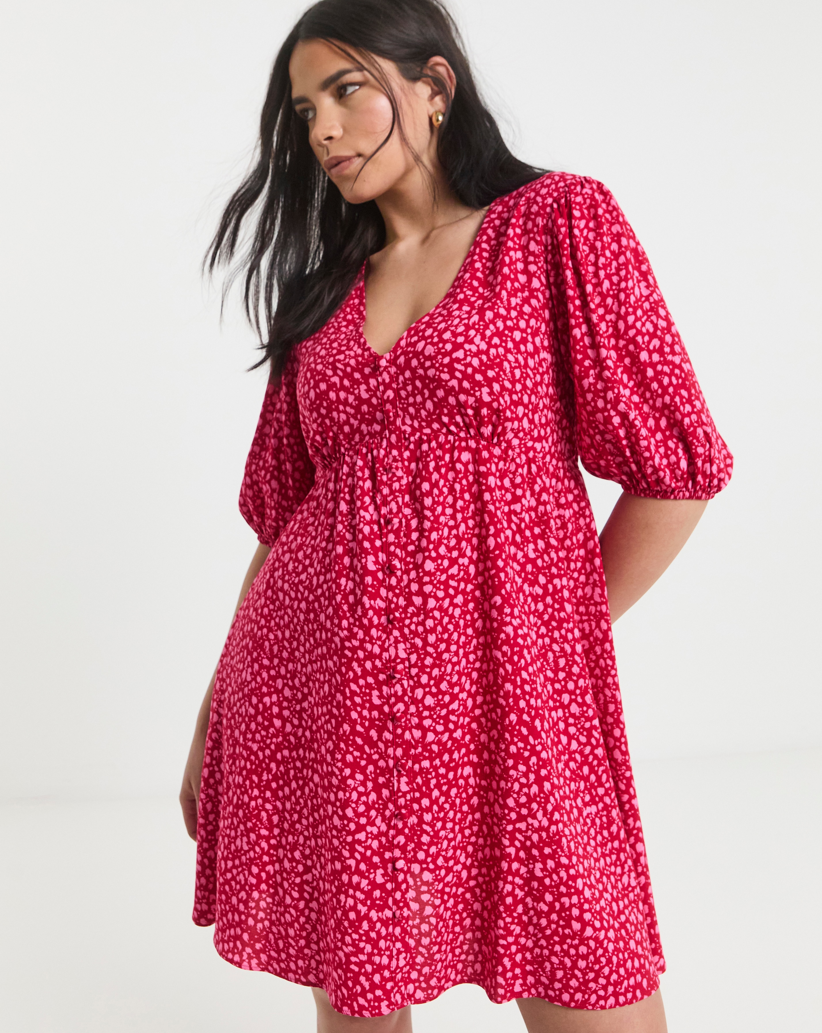 Red and Pink Print Skater Dress