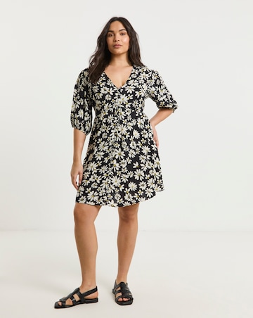Simply Be Daisy Print Button Through Viscose Skater Dress