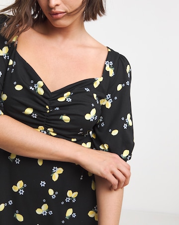 Black Print Supersoft Sweetheart Neck Midi Dress