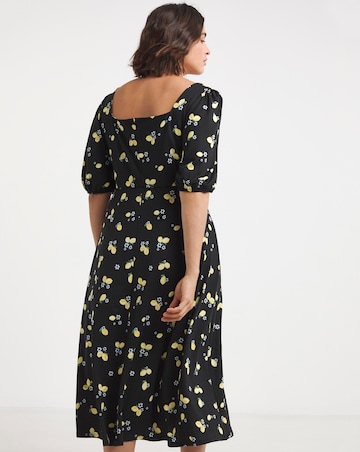 Black Print Supersoft Sweetheart Neck Midi Dress