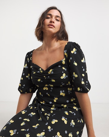 Black Print Supersoft Sweetheart Neck Midi Dress