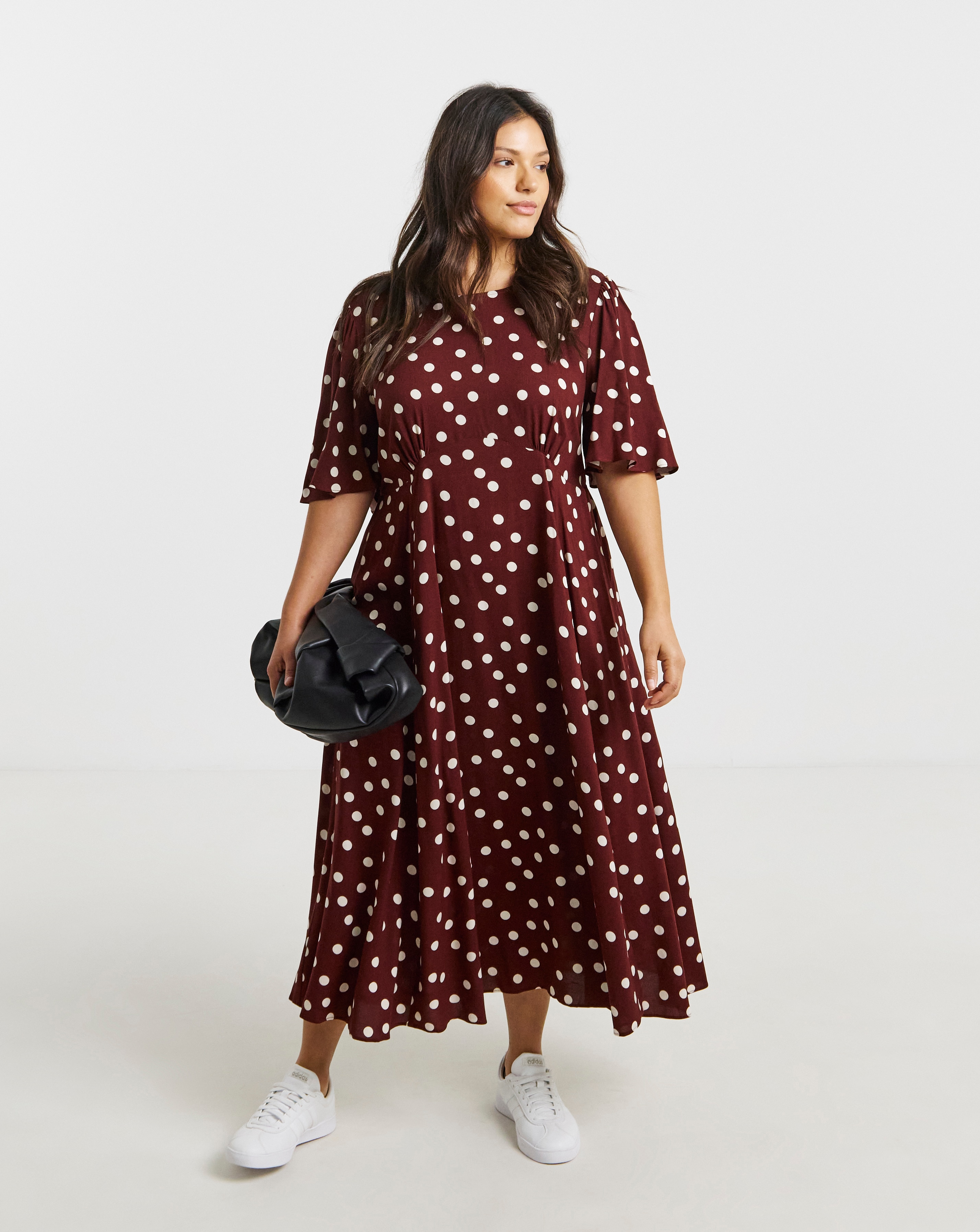 Chocolate Spot Print Viscose Midi Dress