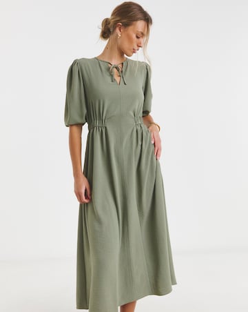 Simply Be Khaki Cinched Waist Midi Dress With Pockets