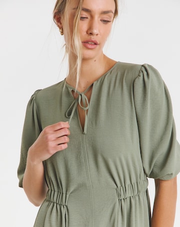 Simply Be Khaki Cinched Waist Midi Dress With Pockets