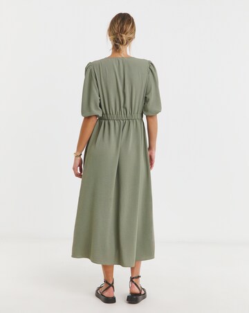 Simply Be Khaki Cinched Waist Midi Dress With Pockets
