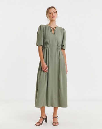 Simply Be Khaki Cinched Waist Midi Dress With Pockets