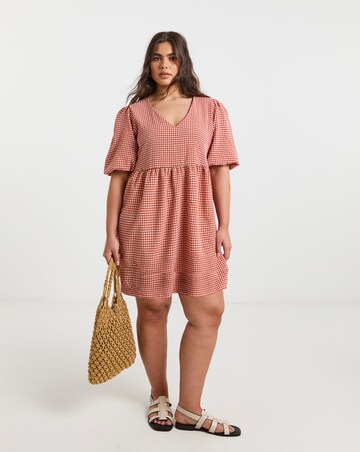 Simply Be Rust Gingham Smock Dress With Pockets
