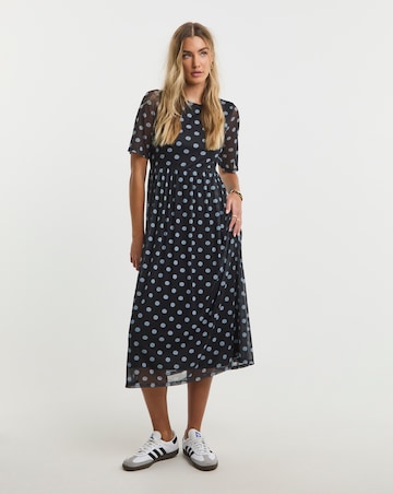 Simply Be Black Daisy Printed Mesh Midi Dress