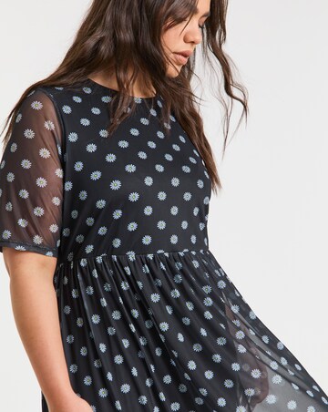 Simply Be Black Daisy Printed Mesh Midi Dress