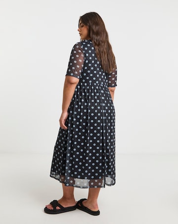 Simply Be Black Daisy Printed Mesh Midi Dress